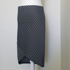 Knit striped midi skirt with front slit